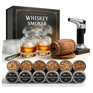 Whiskey Bourbon Cocktail Smoker Infuser Kit with Torch - 6 Flavors Wood Chips for Old Fashioned Drinks, Unique Anniversary Christmas Housewarming Gifts for Men,Dad,Father,Husband,Birthday (No Butane)