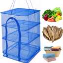 Drying Rack 4 Layers Folding Mesh, Foldable Nylon Netting, Hanging Drying Net, for Shrimp, Fish, Fruit, Vegetables, Herb, with Zipper Opening - Blue (25.59X13.78X13.78 in)