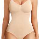 BRABIC Womens' Seamless Sleeveless V-Neck Bodysuit Shapewear Tummy Control (Medium/Large, Beige Brief)