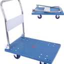 380lbs Small Flatbed Cart, Foldable Platform Truck Dolly with Swivel Wheels,Heavy Duty Moving Platform Hand Truck, Push Cart Platform Dolly Cart for Groceries, Warehouse(27.17" x 18.39" Blue)