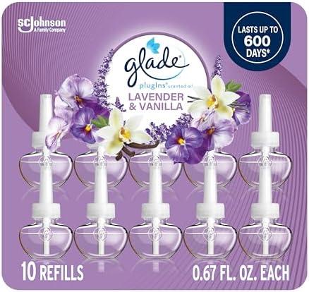 Glade PlugIns Refills Air Freshener, Scented and Essential Oils for Home and Bathroom, Lavender & Vanilla, 0,67 Fl Oz, 10 Count (Packaging May Vary)