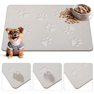 Drydiet Dog Gift Stone Mat for Dog Bowl Diatomaceous Earth Absorbent Non Slip Cat Puppy Mat for Food and Water Quick Drying Easy to Clean Placemat for Bowl Dish(Light Gray,16 x 12 Inch)