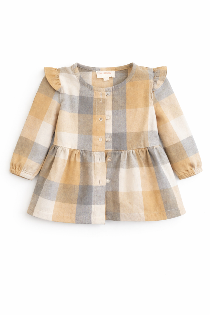 Infants Girls Long Sleeve Plaid Prints Ruffles Jacket Kids Jacket Tops Leisure Dailywear, Brown, Size 12 Months