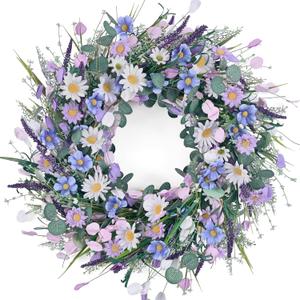 Waipfaru Spring Wreaths for Front Door, 22 Inchs Spring Daisy Wreath Summer Wreath with Floral Lanvender for Indoor Outdoor Wall Porch Window Decor and Festival Celebration