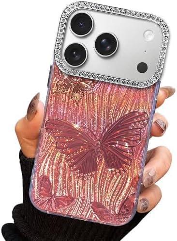 I-MGAE-IN-AR Compact Case for iPhone 17 Pro Butterfly Design,3D Diamond Camera Lens Protection Frame,Cute Soft Slim TPU Shockproof Protective Phone Cases Cover for Women Girls Aesthetic Rose Gold