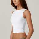 QINSEN Women's Sexy Open Back Sleeveless Crop Tank High Neck Slim Fit Cropped Tee Shirt Y2k Tops (White, L)