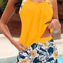 Yonique Two Piece Tankini Bathing Suits T-Back Blouson Swim Tops with Boy Shorts Women Swimsuits Sporty Swimwear (L)