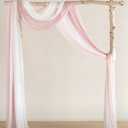 Ling's moment Wedding Arch Draping Fabric 3 Panels 20Ft Chiffon Fabric, Sheer Hanging Drapes Arrangement for Wedding Ceremony Backdrop Outdoors Party Swag Home Decor (Dusty Rose & White & Blush)