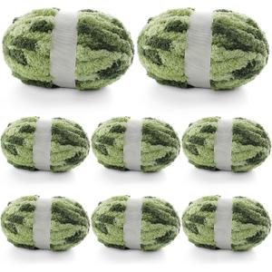 8 Pcs Chunky Yarn for Hand Knitting - Chunky Chenille Yarn for Crocheting - Fluffy Yarn for Crochet - Jumbo Yarn for Hand Knitting 227 yds 61.6 oz of Super Bulky Yarn (Dark Green-Sage Green)