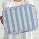 Stripe Ruffle Makeup Bag,Large Travel Cute Cosmetic Bag for Women Girls,Toiletry Bag Make up Organizer 10.8 x 4.5 x 8 inch (Blue Stripe)