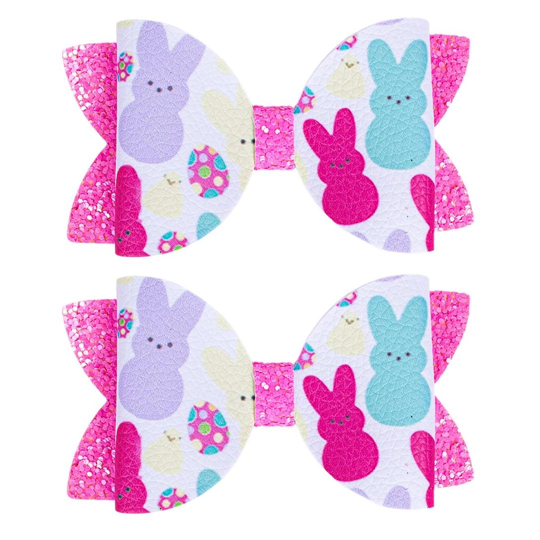 Easter Bunny & Eggs Hair BowsHair Bows for Gilrs, Glitter Leather Bunny Hair Clips, Handmade Hair Bow Clips Alligator Hairpin Sparkly Cute Hair Accessories for Easter Spring Festival