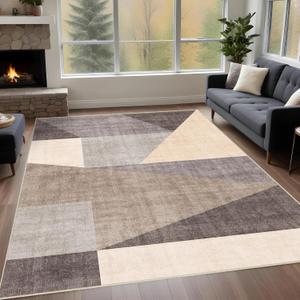 Washable Modern Area Rug: 5x7 Geometric Area Rugs for Living Room & Bedroom with Non-Slip Backing Modern Geometric Carpet for Living Room Brown Grey 5'x7'. Washable Modern Area Rug: 5x7 Geometric Area Rugs for Living Room & Bedroom with Non-Slip Backing Modern Geometric Carpet for Living Room Brown Grey 5'x7'.