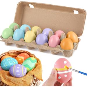 12 Pcs Easter Wooden Eggs for Crafts Easter Colorful Fake Eggs Wooden Pastel Colored Decorative Craft for Spring DIY Decorating Toy Displays, 2.36 x 1.57 Inch(Macaron Color)