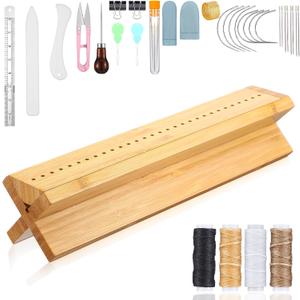 Briwooody 34 Pcs Book Binding Kit with Cradle Complete Book Making Supplies Journal Repair Tools Bamboo Cradle, Awl, Bone Folder, Waxed Thread, Needle, Binder Paper Clips for Paper Card Crafts