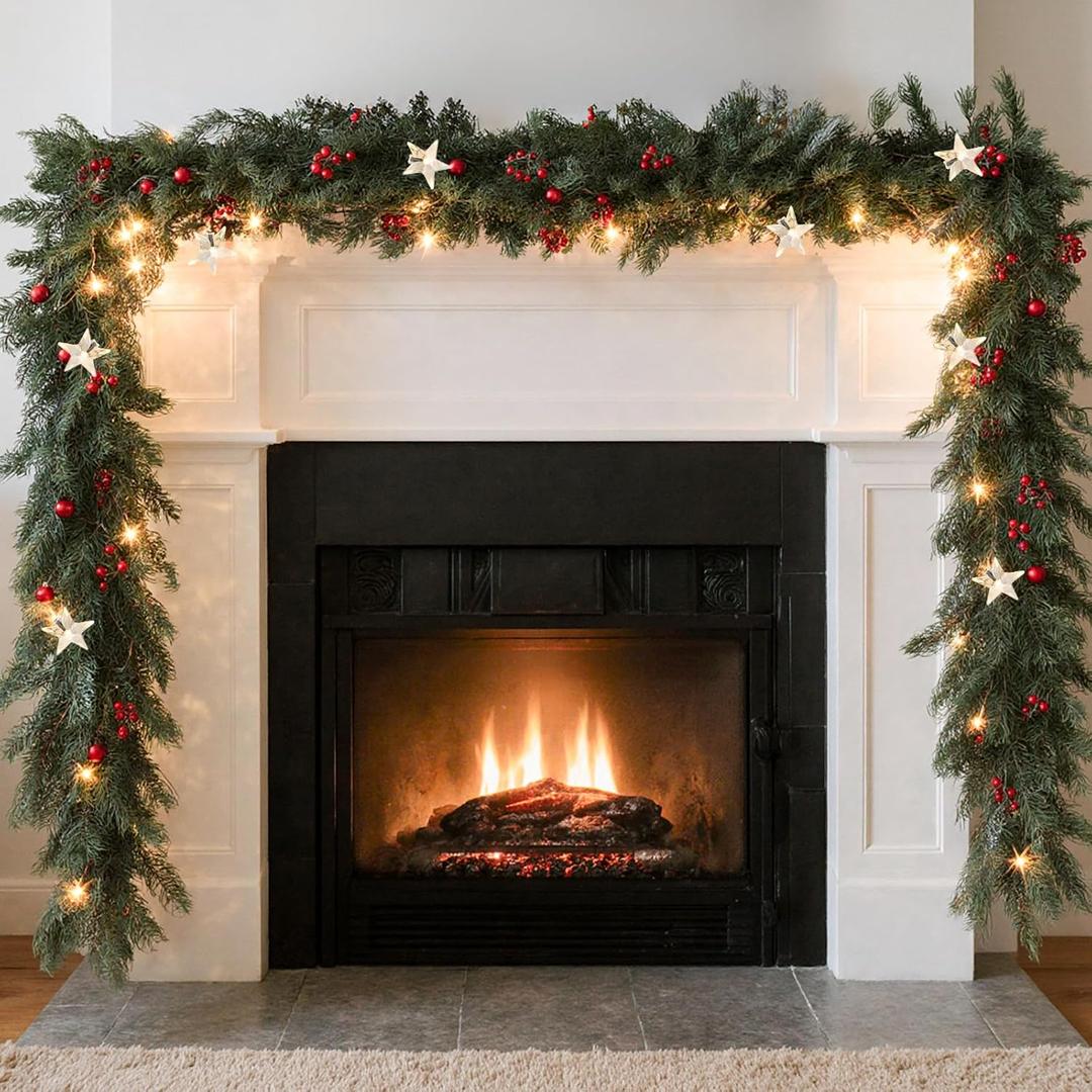 Bluesea 9FT Artificial Norfolk Pine Garland - Faux Christmas Garland, Fake Greenery Garland for Table, Mantle, Wall, Indoor, Outdoor Christmas Decorations (1 Pcs)