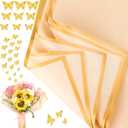 cridoz 20 Sheets Flower Bouquet Wrapping Paper with 12 Pieces Gold Butterfly Decorations for Flower Bouquets, Gift Wrapping(Champagne)
