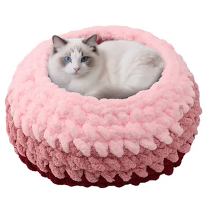 Handwoven Soft Cat Cave Bed, Indoor Cat Beds with Washable Round Nest, Kitten House & Cat Furniture, Cloud Pink