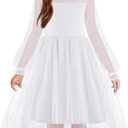 Arshiner Girls Dresses Contrast Mesh Long Sleeve Twirly High Low Birthday Party Formal Dress (16, White)