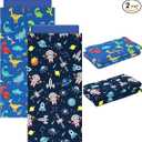 2 Pcs Dinosaurs Nap Mat Cover for Boys Girls Sewn in Flap Design Blue Sleeping Kids Astronauts Nap Mat Covers Soft Microfiber Cot Sheet for Preschool Kindergarten Toddler Daycare