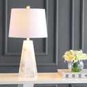 JONATHAN Y 25.5" Natural Alabaster/Brass Gold Modern Table Lamp for Bedroom, White Linen Shade, Contemporary Bedside Nightstand Lamp for Living Room, LED Bulb Included JYL6205A