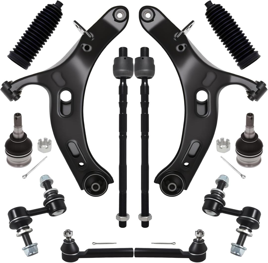 AUQDD 12Pcs Front End Suspension Kit Fit For 2010-2014 Su-baru Outback, 2 Lower Control Arm 2 Ball Joint 2 Sway Bar Link 4 Outer & Inner Tie Rod End (# 522-831 522-832 543-650 K750084 ES3712 K9513)