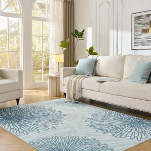 WITSHOCK 6x9 Washable Rug for Living Room,Modern Floral Distress Print Pattern Area Rugs,Stain Resistant with Non Slip Backing Carpet for Dining Room,Bedroom & Home Decor,Blue/Light Blue