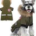 PINA Small Dog Coats - Waterproof Winter Jacket, Warm Cold Weather Coat with Faux Fur Hood and Reflective Pocket 2XL (Chest 25.5"), Olive Green
