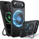 360Rotatable Magnetic Ring for iPhone Air Case with MagSafe[Non-slip Texture][Built-in Kickstand][Military Shockproof]Translucent Matte Soft Silicone Bumper for iPhone 17 Air Phone Case,Black