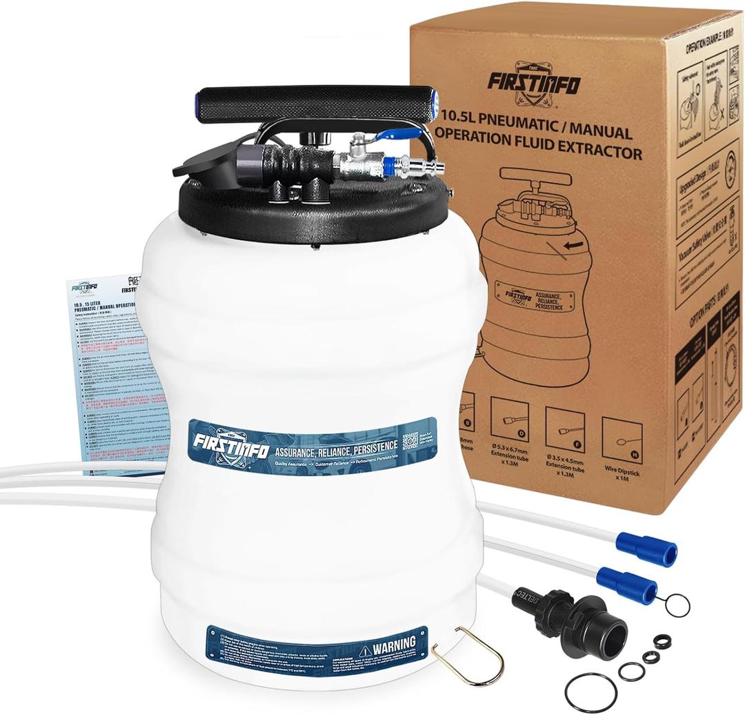 FIRSTINFO A1107USY3 Patented 10.5L / 2.7 Gallon Pneumatic/Manual Oil Vacuum Extractor | Oil Change Pump | 47 Inch Tube | Taiwan