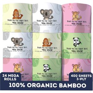 MOTHER EARTH Bamboo Toilet Paper - Ultra Soft & Strong 3-Ply Bath Tissue, 400 Sheets Per Roll, Hypoallergenic & Septic Safe, Mega Rolls, Pack of 24 Rolls