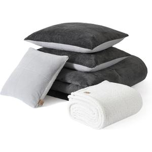 UGG Remina Comforter Set 5 Piece Bed in a Bag with Throw Blanket, Decorative Pillow, Shams, and Reversible Comforter Hypoallergenic Washable Luxury Plush Warm Fluffy Bedding Set, King, Charcoal Grey