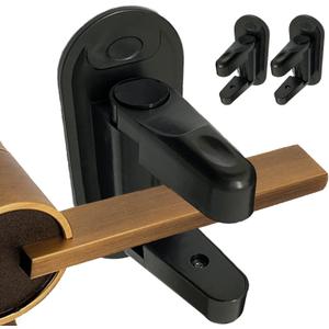 Door Lever Lock Child Proof - 2 Pack Black Door Locks for Kids Safety - Childproof Door Handles Lock with Adhesive