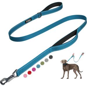Fida 5 FT Heavy Duty Dog Leash with 2 Comfortable Padded Handles, Traffic Handle & Advanced Easy Snap Hook, Reflective Walking Lead for Dogs, Blue (5 Feet (Pack of 1))