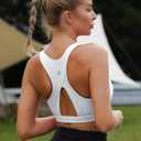 RUNNING GIRL High Impact Sports Bras for Women,Racerback Running Bra Workout Crop Tank Tops Longline Sports Bra Push up (White, M)