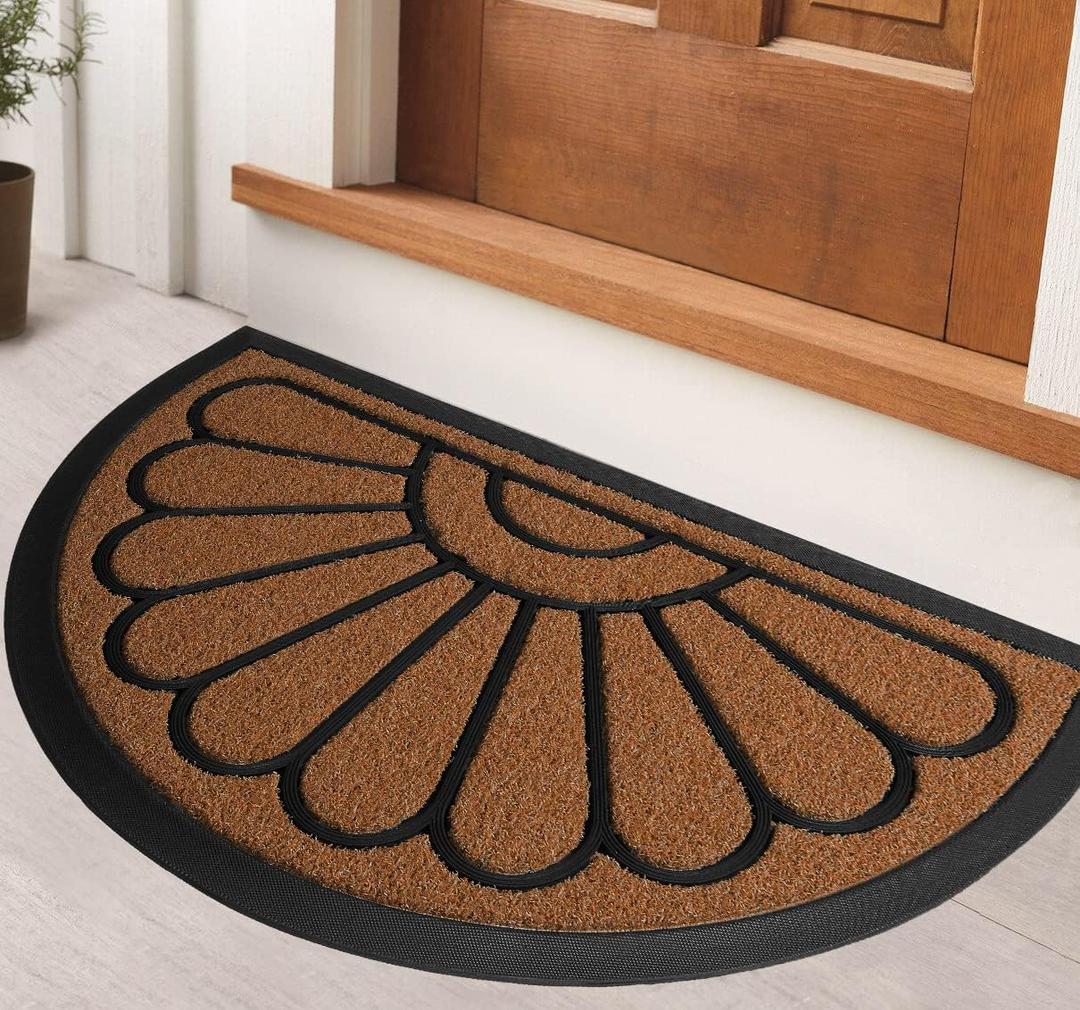 ubdyo Front Door Mat - Low Pile Front Half Circle Door Mat Outside Entrance - Muddy Dirt Trapping Welcome Matt Outdoor - Rubber Backing Anti Slip Indoor Doormat Entrance, 30" x 17", Bright Brown