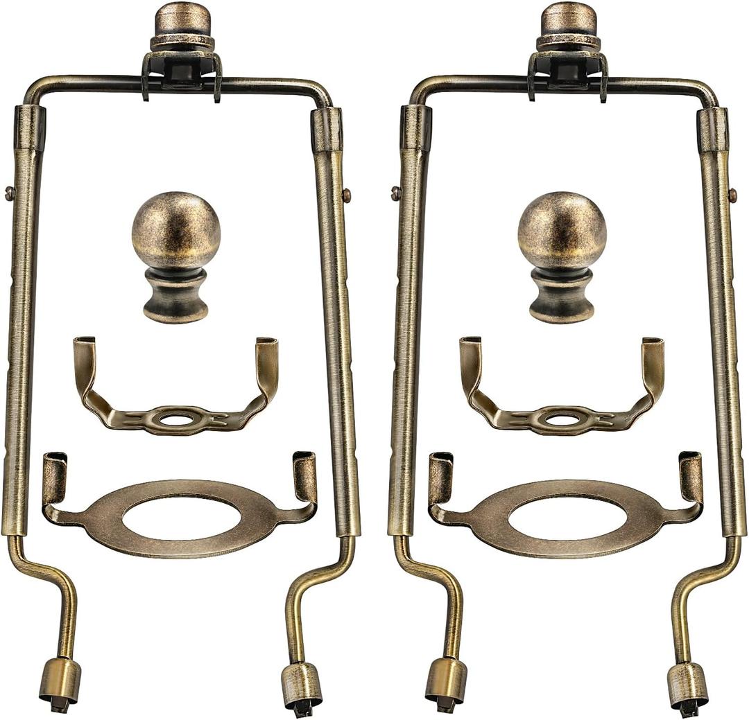 7 8 9 10 inch Lamp Shade Harp Holder,Adjustable Lamp Harp Kit,Fit Both Standard Lamp Rod and E26 Light Base UNO Fitter Adapter,with 2 Shade Attaching Finial Top (Bronze Color - 2 Set)