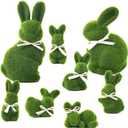 naturevibe 10/5 Inches Moss Easter Bunny Home Decor,Set of 8 Green Faux Moss Parents n Baby Rabbit for Easter Decorations,Cute Bunny Figurines as Spring Decor