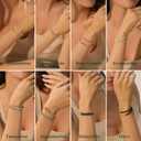 Kainier Gold Beaded Bracelets for Women 2Pairs 14K Gold Plated Stretch Bracelet Set Stackable Tarnish Dainty Natural Stone Bead Bracelets Gift (Aquamarine)