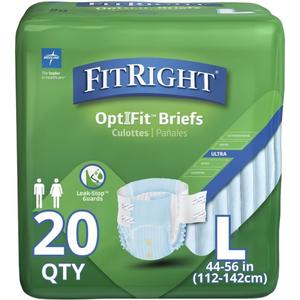 FitRight Ultra Adult Diapers, Disposable Incontinence Briefs, Leak-Proof Diaper, Absorbent Briefs For Men and Women, Maximum Protection, Large, 44  56 in, 20 briefs per bag, 80 briefs per case