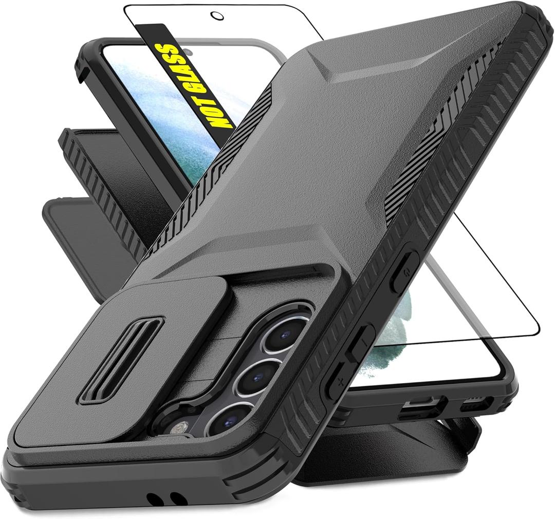 for Galaxy S21 5G Case with 1 HD Screen Protector & Slide Camera Cover [Military-Grade] Phone Case Heavy Duty Rugged Shockproof Protective Cover for Samsung Galaxy S21(Black)
