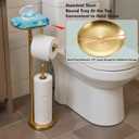 Freestanding Toilet Paper Holder with Shelf, Gold Toilet Paper Stand with Storage Tray and Space for 4 Extra Rolls