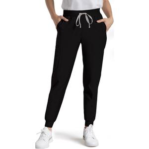 Medical Scrub Pants for Women, Jogger Pants with 6 Pockets, Soft Womens Scrubs Pant Drawstring Mid-Rise Cargo Pants (Large, Black)