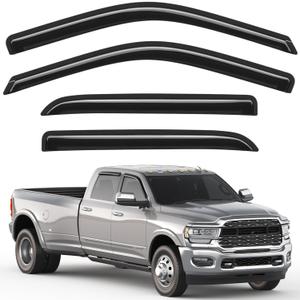 Out-Channel Window Rain Guards Fit for Dodge Ram 1500 2009-2024/2010-2025 Ram 2500 & 3500,Window Visors Vent Visors Vent Shades Wind Deflector Dark Smoke Car Tape-on with Thicker 4PCS