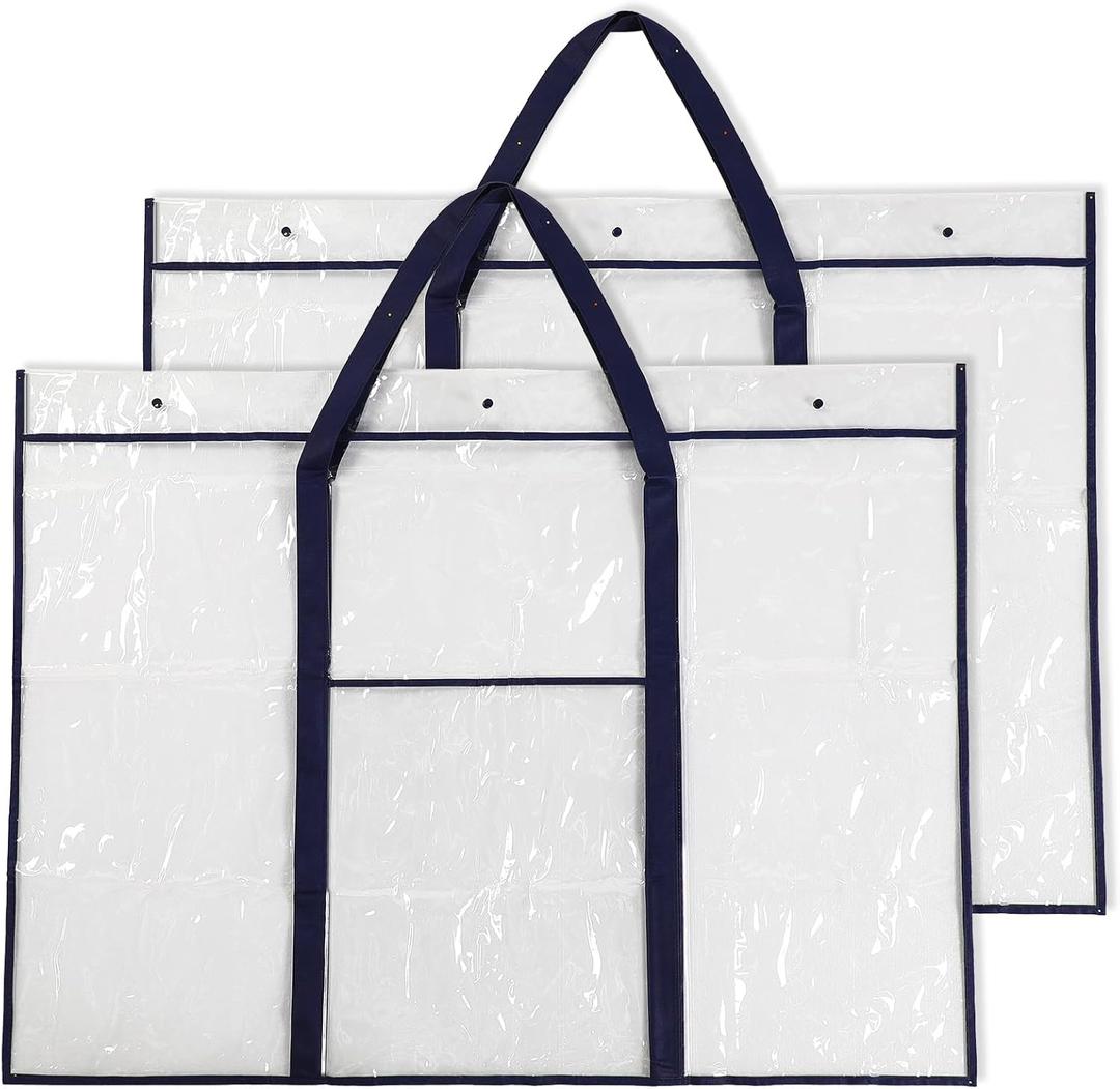 Windyun 2 Pack Large Poster Storage Bag 48" x 36" Bulletin Board Holder Art Portfolio Case PVC Art Portfolio Container Storage Box with Pocket for Classroom Teacher Organization(Blue)