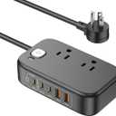 Power Strip with USB C Ports, 30W USB C Charging Station with 2 Outlets 3 USB C & 2 USB A, Travel Charger for Multiple Devices, 5FT Flat Extension Cord Non Surge Protector for Cruise Ship Travel Home (Black)