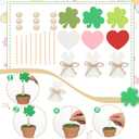 Set of 12 Interchangeable Seasonal Decor Valentine St Patricks Day Easter Table Decor Heart Shamrock Bunny Artificial Potted Plant Wooden Sign on Stand Table Centerpiece for Holiday Gifts