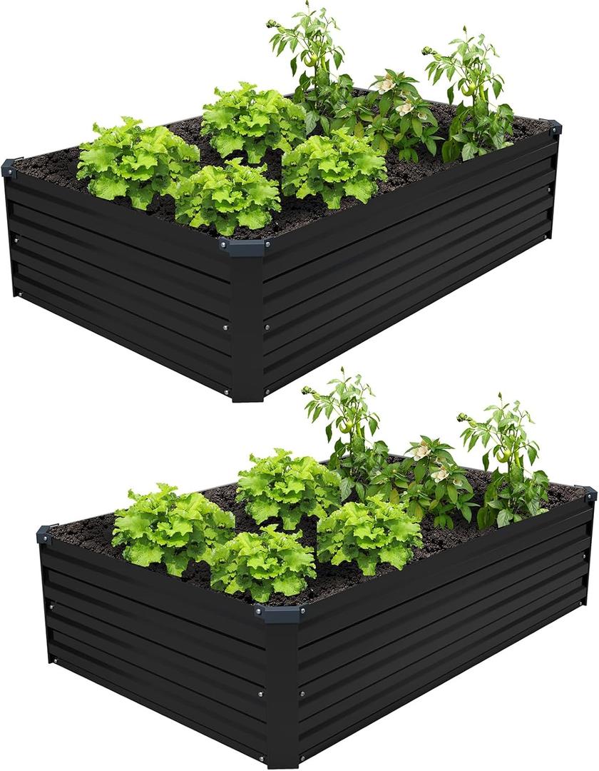 431FT(2PCS) Galvanized Raised Garden Bed Kit Metal Planter Boxes, Large Raised Garden Bed for Planting Vegetables, Flowers, Herbs -Black
