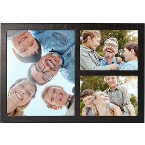 MONT PLEASANT Collage Picture Frame for Wall with 3 Openings Frames for 8 by 10 Picture or Photo, Two 5X7, Made of High Definition Glass Wall Display or Tabletop Display (Black)