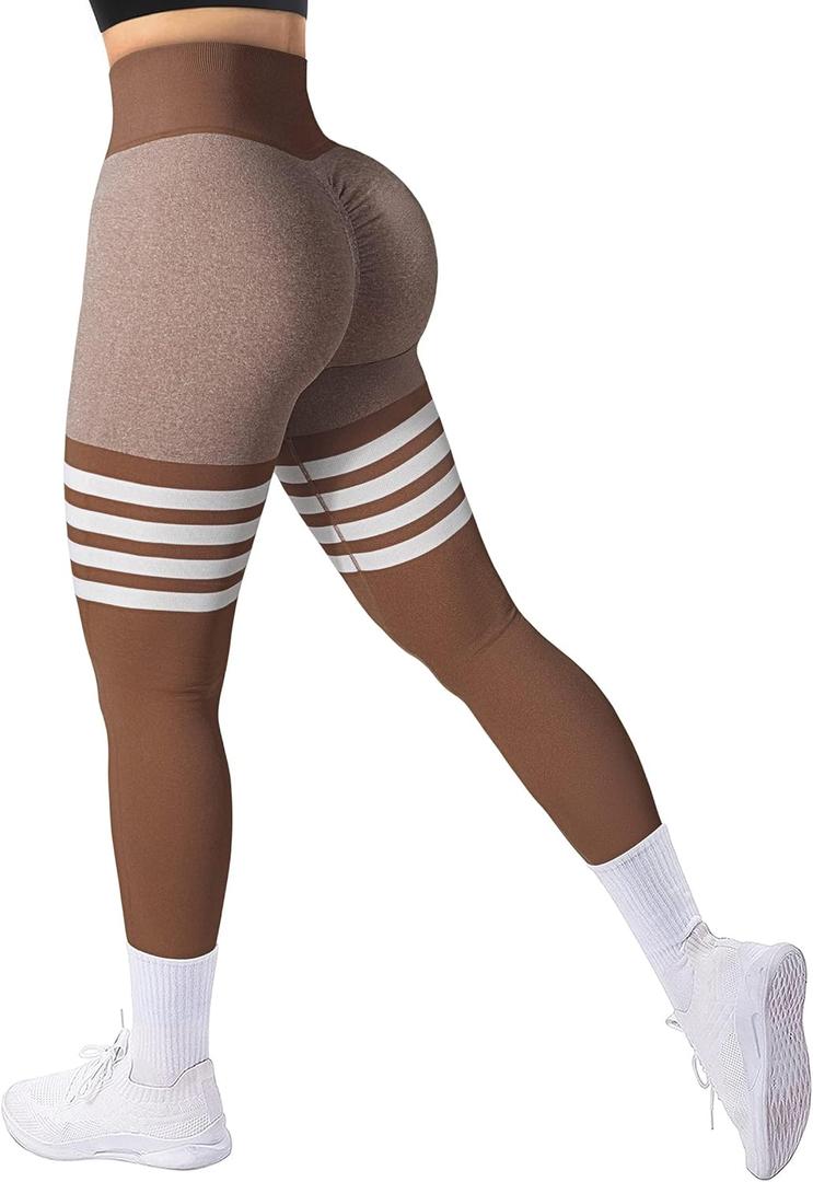 A AGROSTE Seamless Workout Leggings for Women Scrunch Butt Lifting Leggings Booty High Waisted Yoga Pants (1-brown), XL 