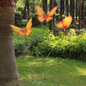 3Pcs Large Silk Butterfly Decorations,Big Butterfly Decoration with Standing Base,Mariposas Grandes Para Decoracion for Wedding Birthday Party Decor Ideal for Home and Event Decorations(Red Yellow)